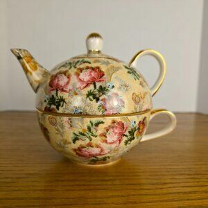 Wild Rose Tea Set by Skye McGhie – Fine Porcelain Teapot + lid + Cup  (3pc)